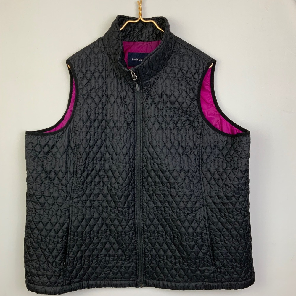 Lands End Women's Sz 2X Black Quilted Primaloft Packable Puffer Vest Pockets